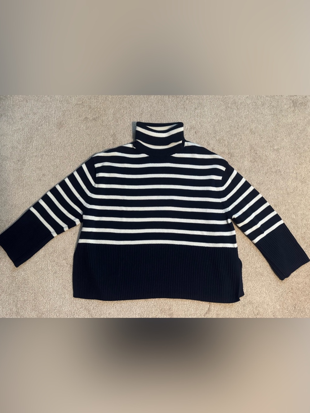 GAP Navy and White Striped Turtleneck Sweater